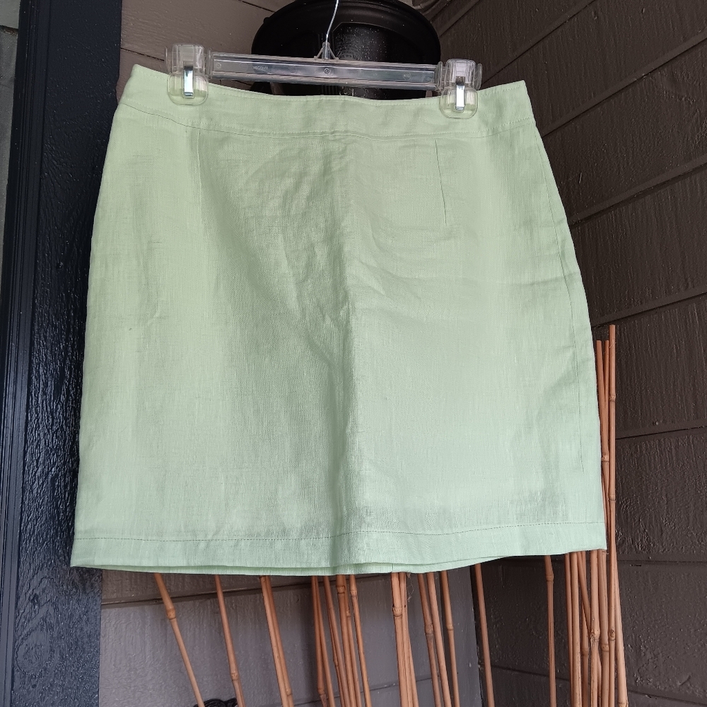 NWT Oliver Grant 100% Linen Pastel Green Skirt Size 8